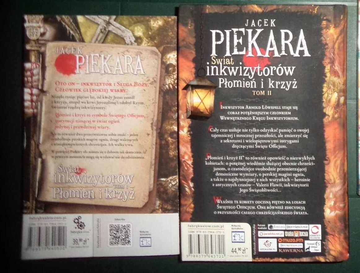 Jacek Piekara Świat inkwizytorów Płomień i krzyż, tom 1 i 2, jak nowe