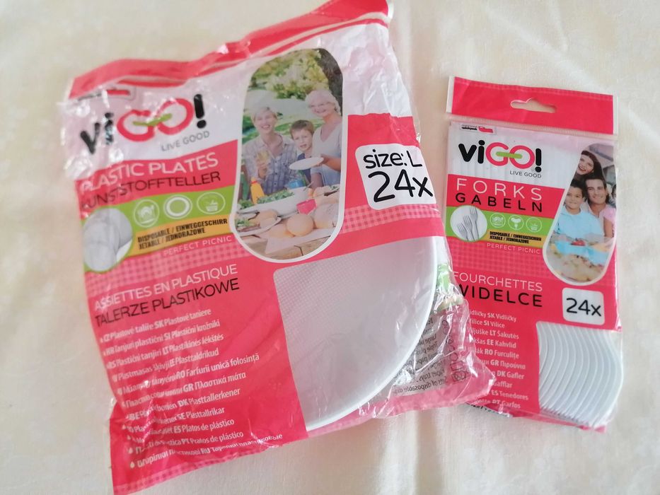 Talerze i widelce jednorazowe VIGO. Sztućce plastikowe