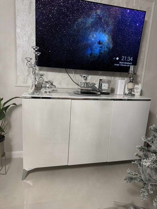 Komoda biała połysk lustro srebro