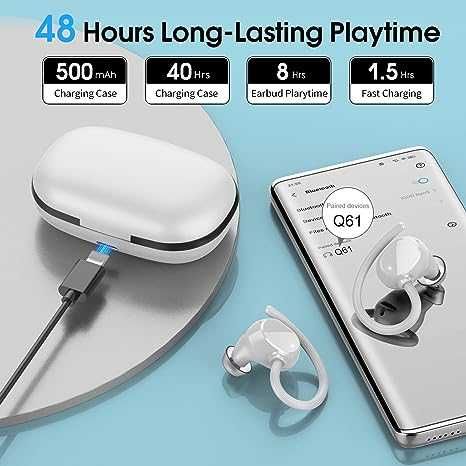 Słuchawki sportowe Bluetooth 5.3 białe