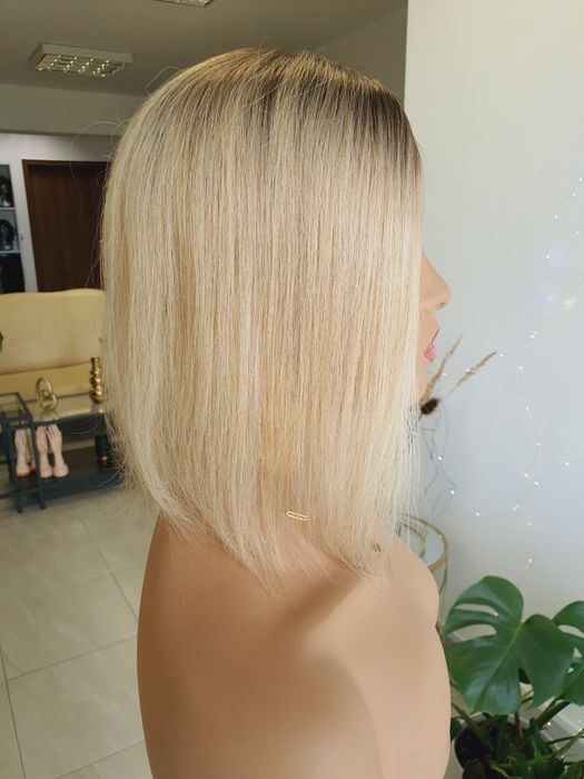 Tupet topper z włosów naturalnych w 100% treska blond odrost Monika