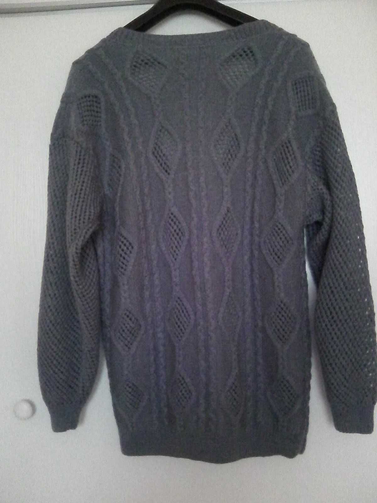Sweter damski, kardigan, rękodzieło, handmade, 40/42/L, wełna, ażury