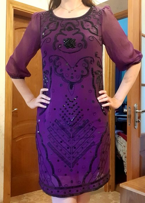 Нарядное праздничное вечерние новогоднее шифоновое фиолетовое платье