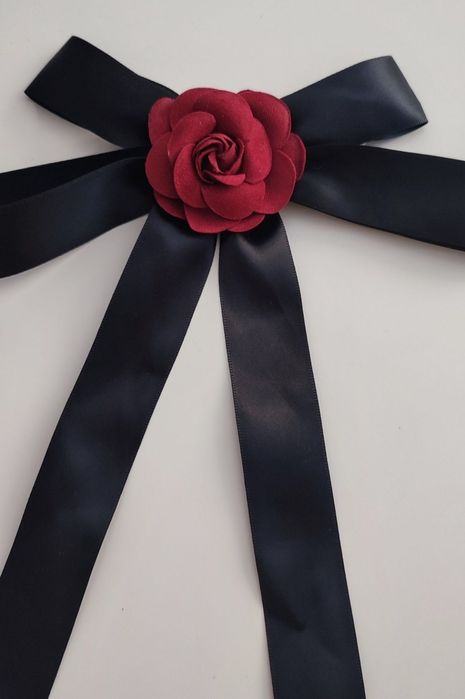 Elegancka spinka kokarda do włosów satyna róża bordo Święta Wigilia