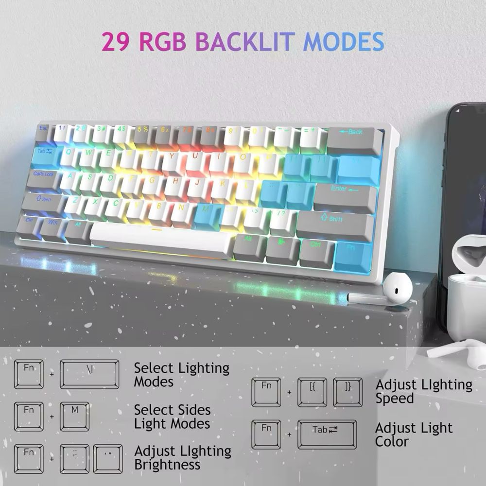 Ігрова Механічна Клавіатура AULA F3261 з Підсвіткою Клавіш RGB 60%