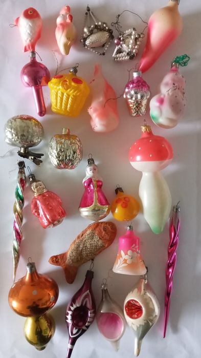 Елочные игрушки ссср  попугай ежь рыба