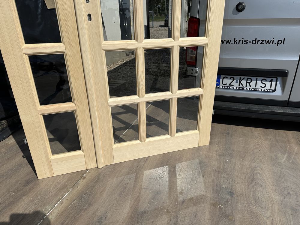 Drzwi dwuskrzydłowe sosnowe drewniane francuskie od ręki CAŁY KRAJ