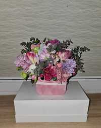 Flower box stroik kompozycja kwiatowa duży Komunia Święta Dzień Mamy