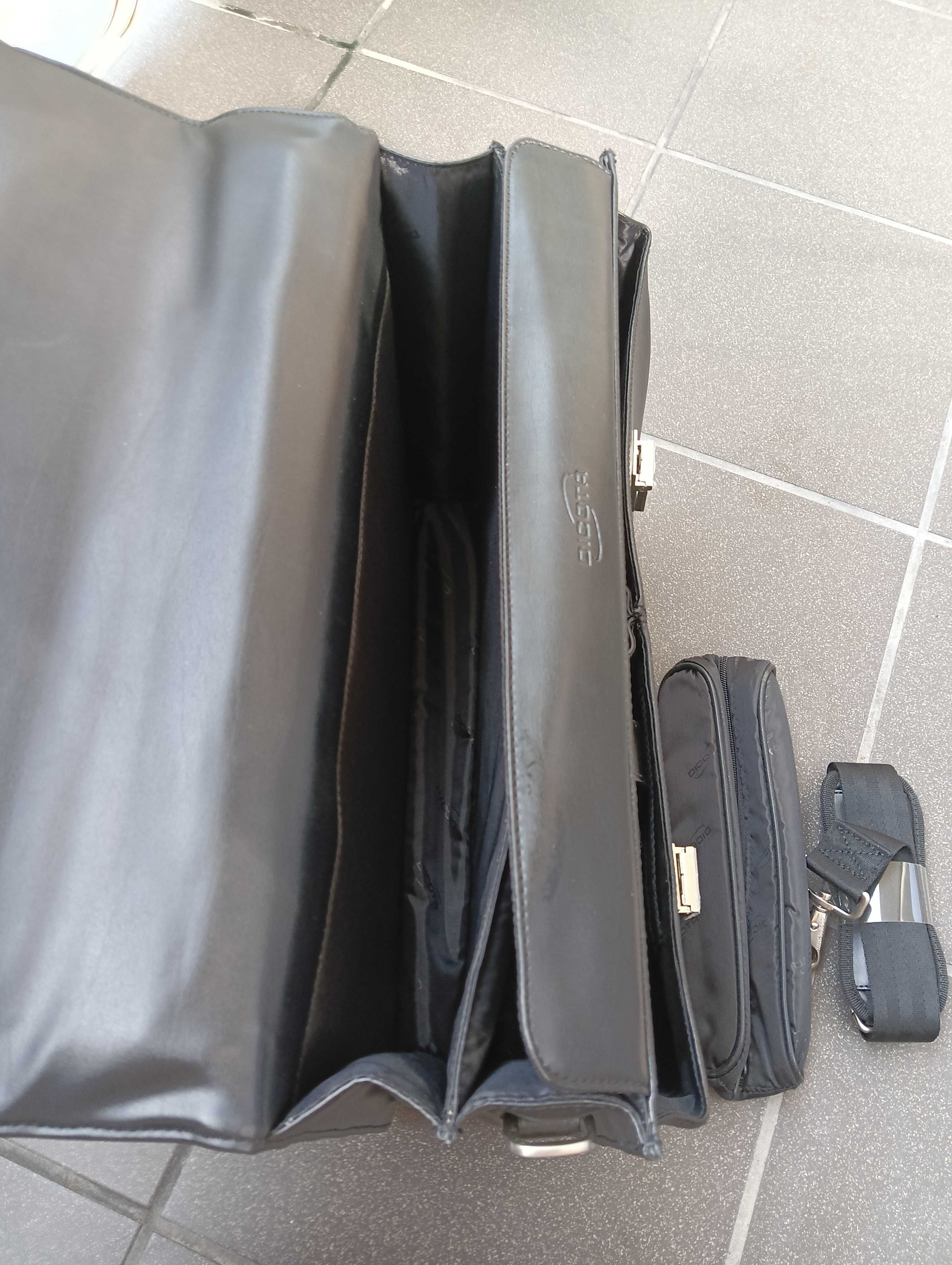 torba na laptopa 17,3" czarna skórzana z dodatkowym wyposażeniem, nowa