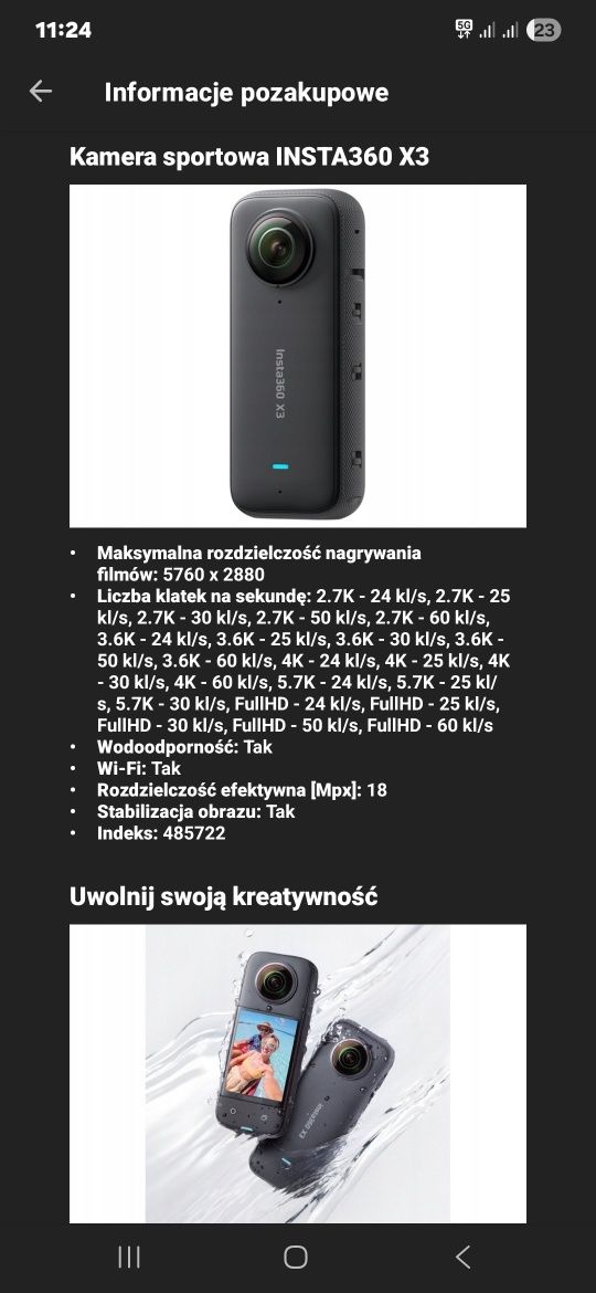 Kamera insta 360 x3