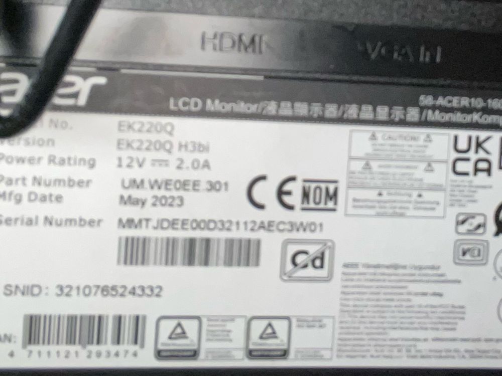 Монитор 100 гц Acer EK220QE3BI 21,5