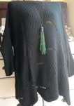 ITALY czarny sweter tunika ażur 160 cm pachy 52 54 oversize