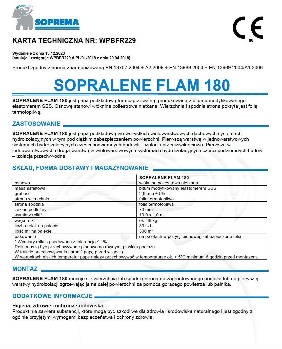 Papa podkładowa SBS Soprema SOPRALENE FLAM 180 bez posypki