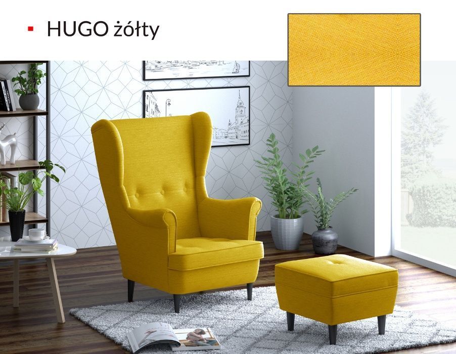 FOTEL USZAK LEO styl skandynawski DUŻY i WYGODNY solidny PODNÓŻEK