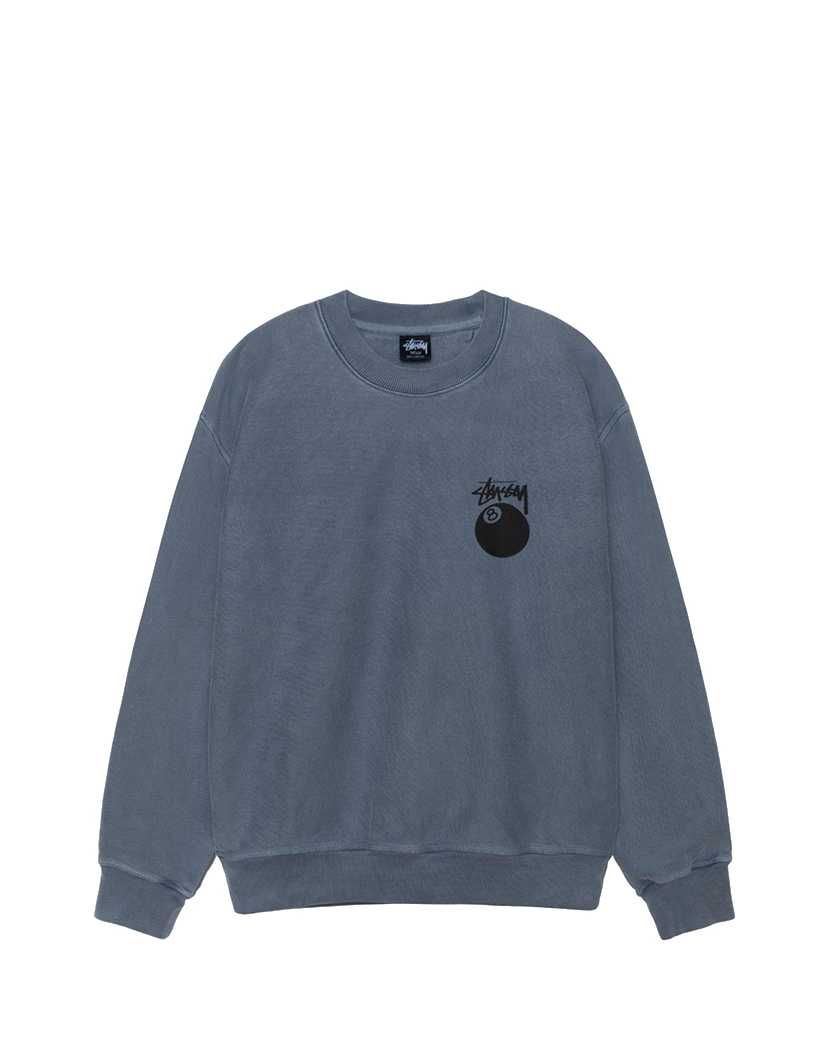 Худі STUSSY 8 Ball Crew Pigment Dyed Washed Blue