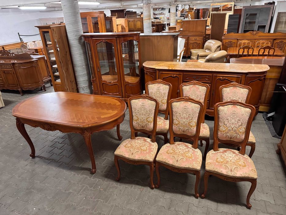 Jadalnia Ludwik zestaw mebli komoda marmur witryna rozkładany stół