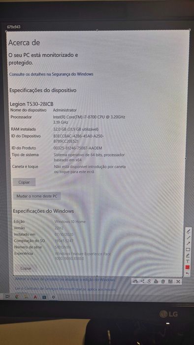 Computador de Secretária Lenovo I7-8700 1T+128G SSD 32GB RAM