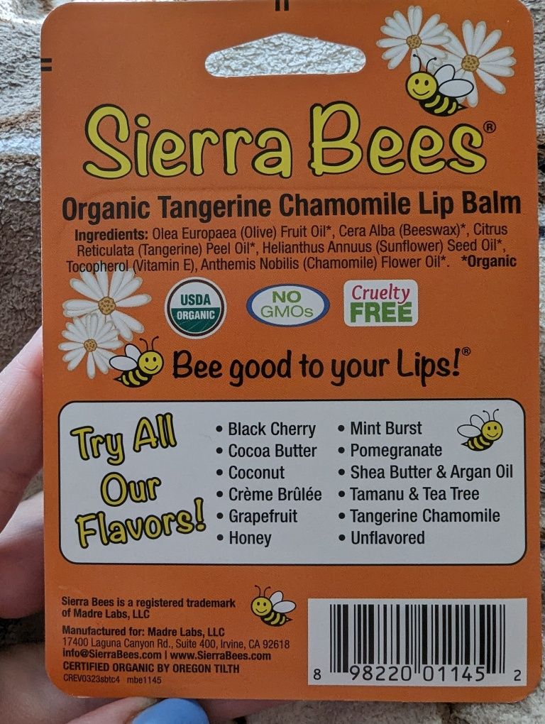бальзам для губ Sierra Bees, 4 шт ромашка з мандарином, 4.25 г