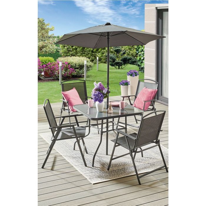 NOWY zestaw mebli ogrodowy, tarasowy, balkon, stół, 4 krzesła, parasol