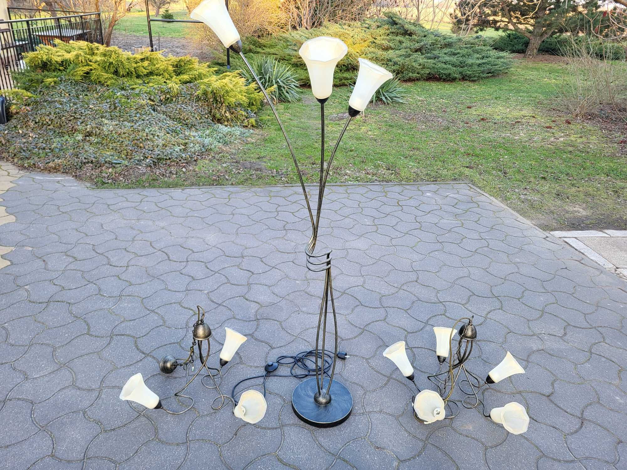 Komplet oświetlenia żyrandol lampa stojąca kinkiety