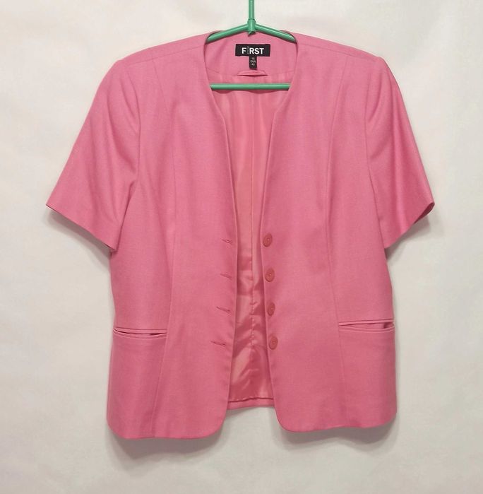 Różowy komplet żakiet spódnica garsonka komplet retro 42 44 XL 2XL