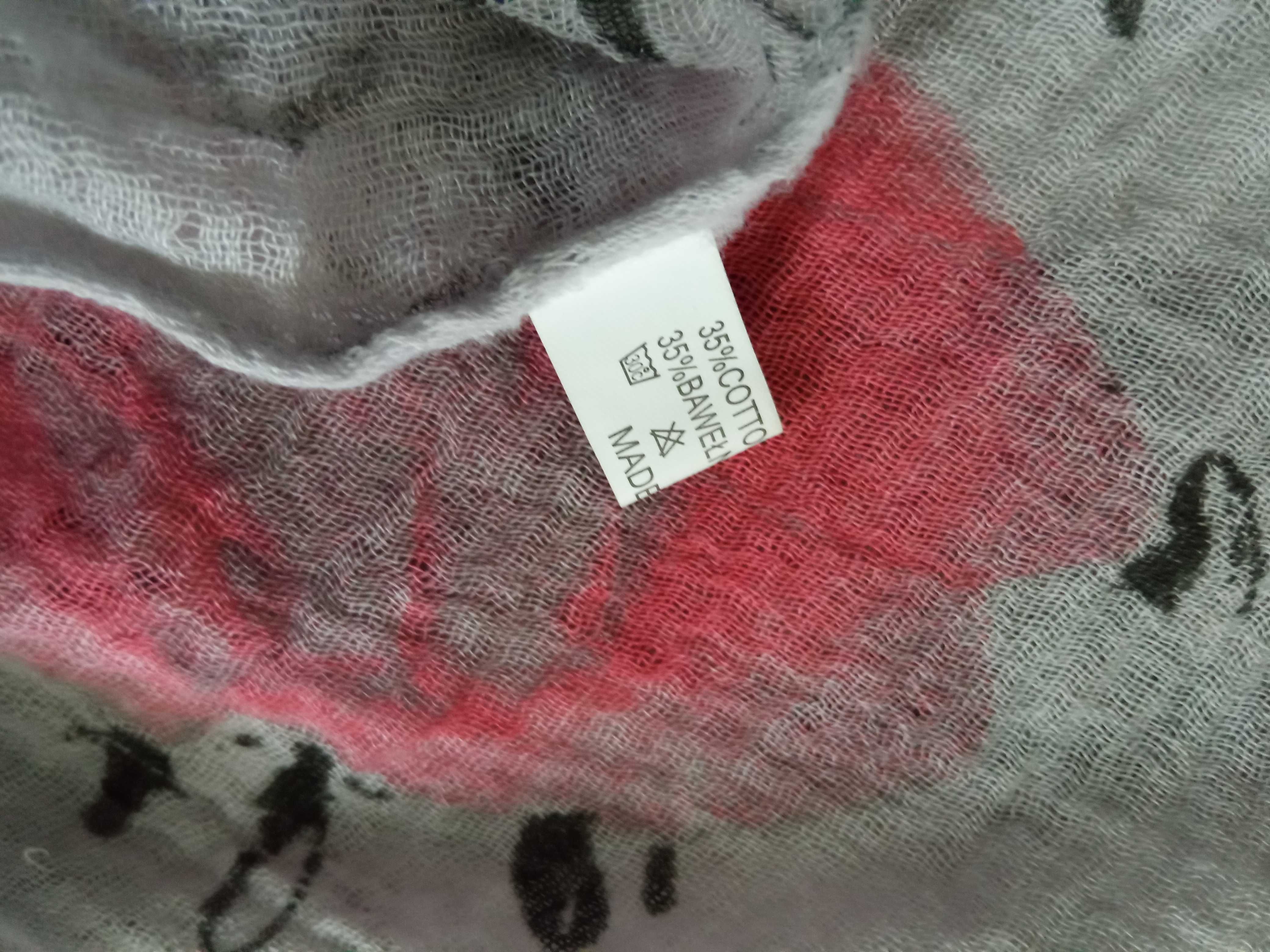 Komin szal muślin ptaszki boho 95x 90 cm szary 35% bawełna 65% wiskoza