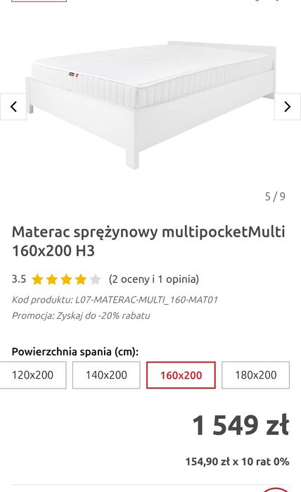 160x200 okazja! Materac sprężynowy multipocket 100% nowy na gwarancji!