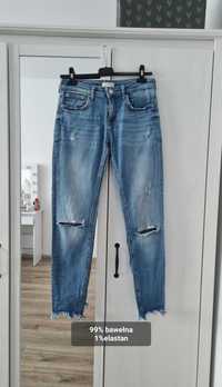 spodnie jeansowe, jeansy z dziurami na kolanach Zara S 36 denim