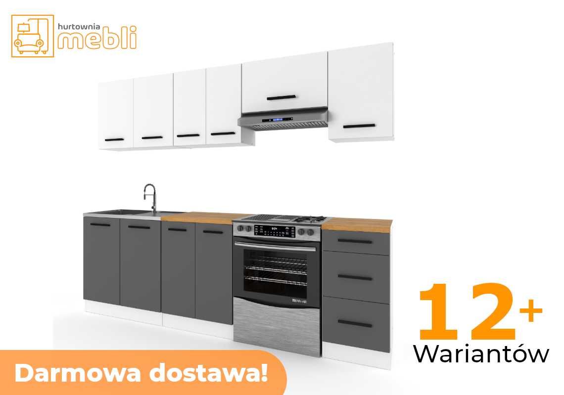 Meble Kuchenne MOKKA 2.4m z Blatem Biały Szary Wotan