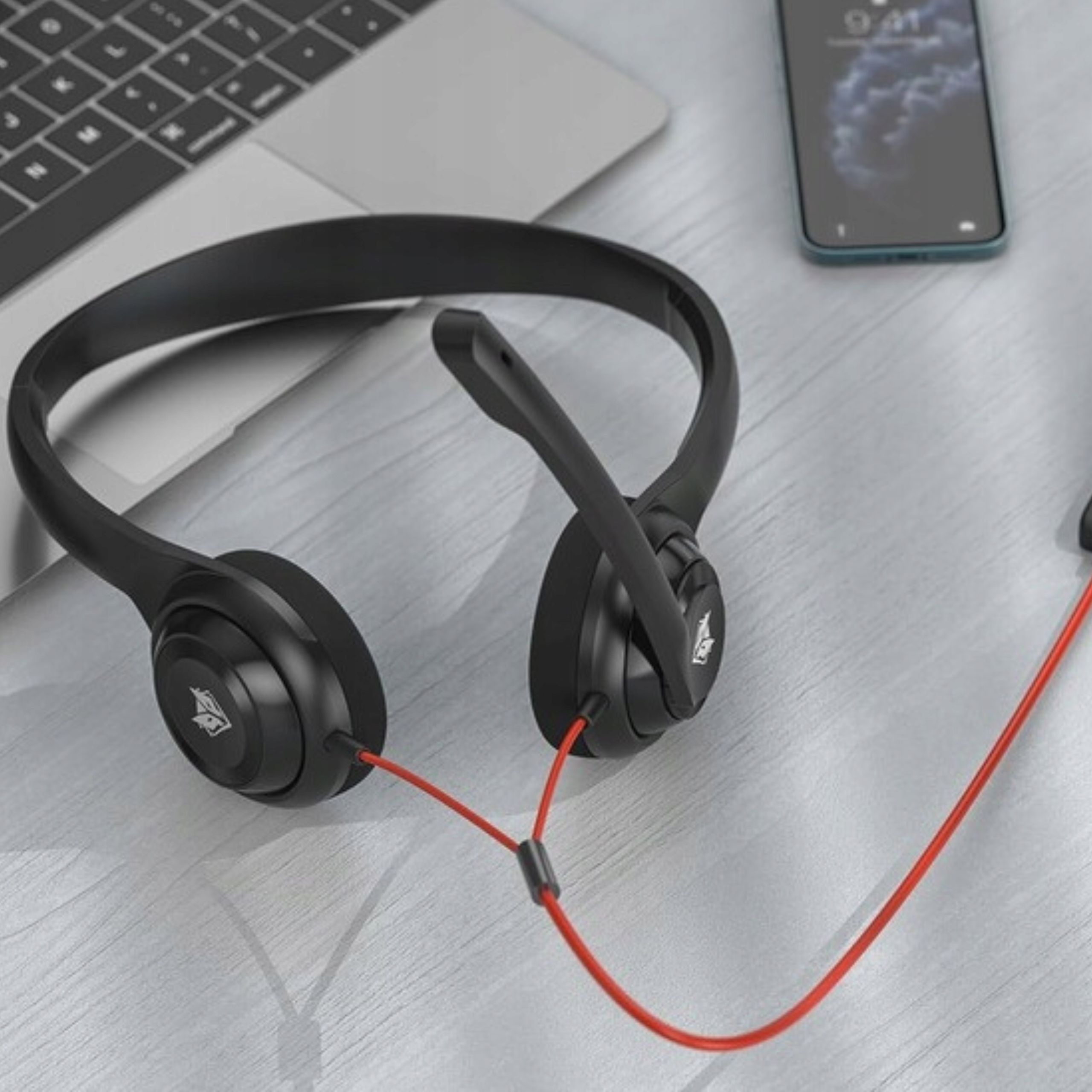 Komputerowy zestaw słuchawkowy, USB z mikrofonem, lekki przewodowy. Nu