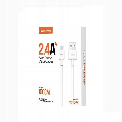 Kabel Micro Usb Mocny Szybki 2.4A Recci Biały