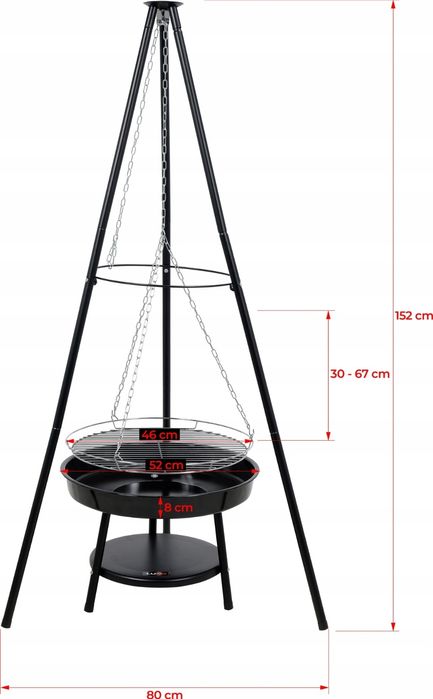 GRILL WISZĄCY ogrodowy palenisko trójnóg ognisko