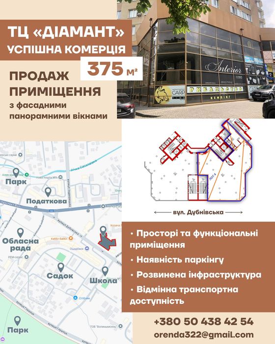 Продаж комерційної площі з діючою орендою Луцьк/375 кв.м