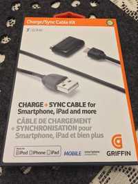 Oryginalnie zapakowane GRIFFIN CHARGE + SYNC CABLE 0.9m