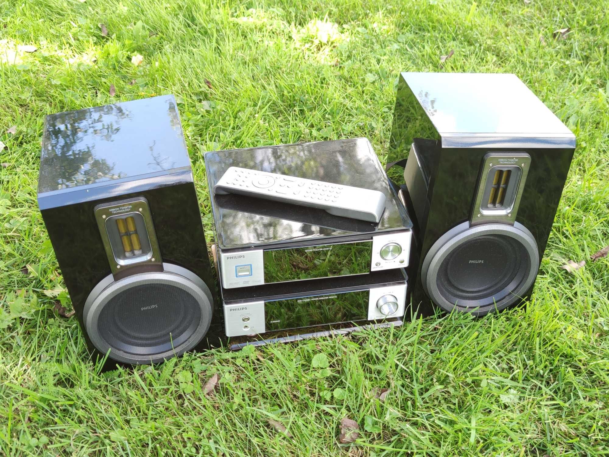 Wieża Philips MCD716 z CD/DVD/USB Kolumny wstęga + LED/Pilot. Rarytas