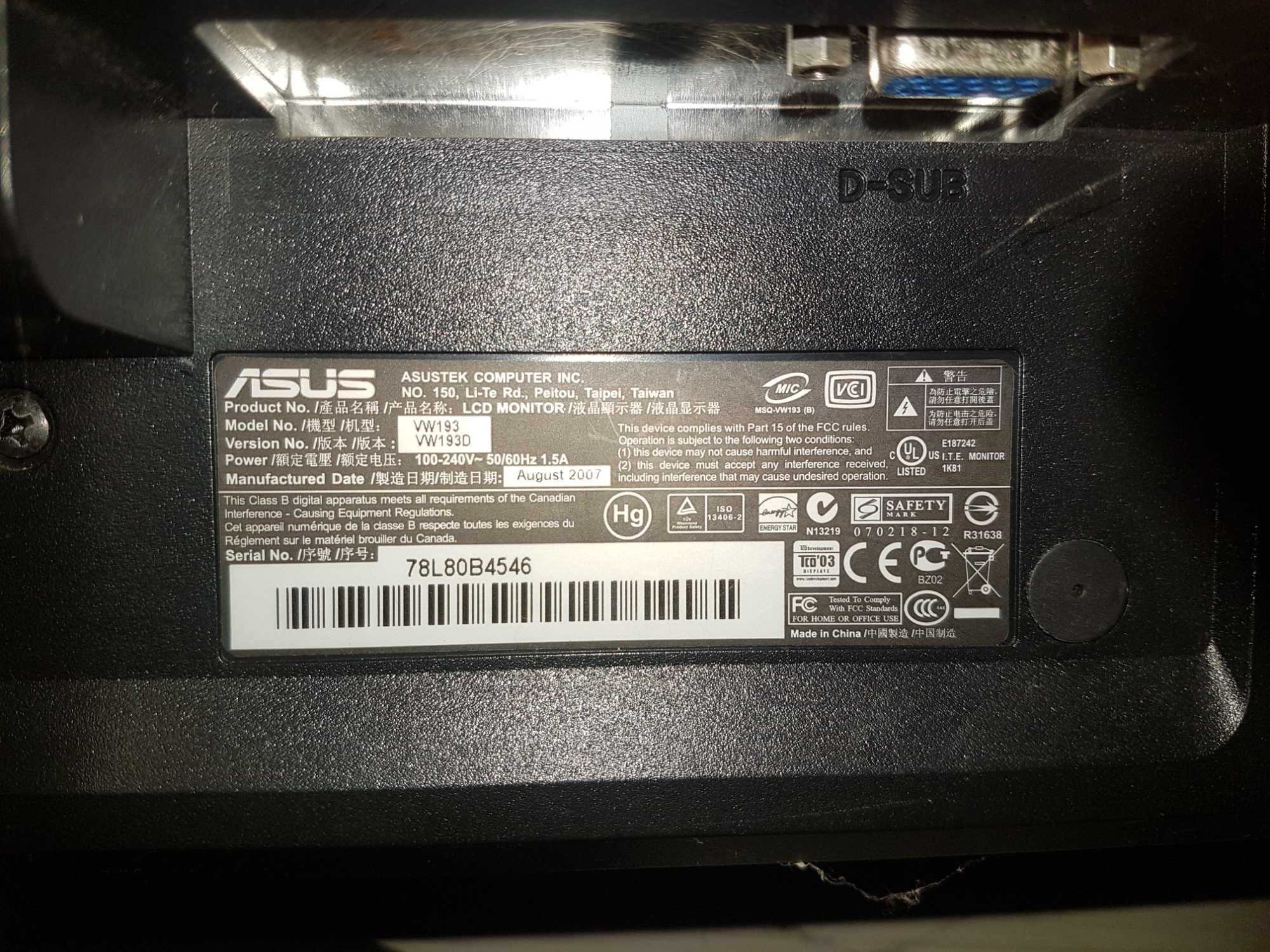 Monitor Asus VW 193 D. Sprawny
