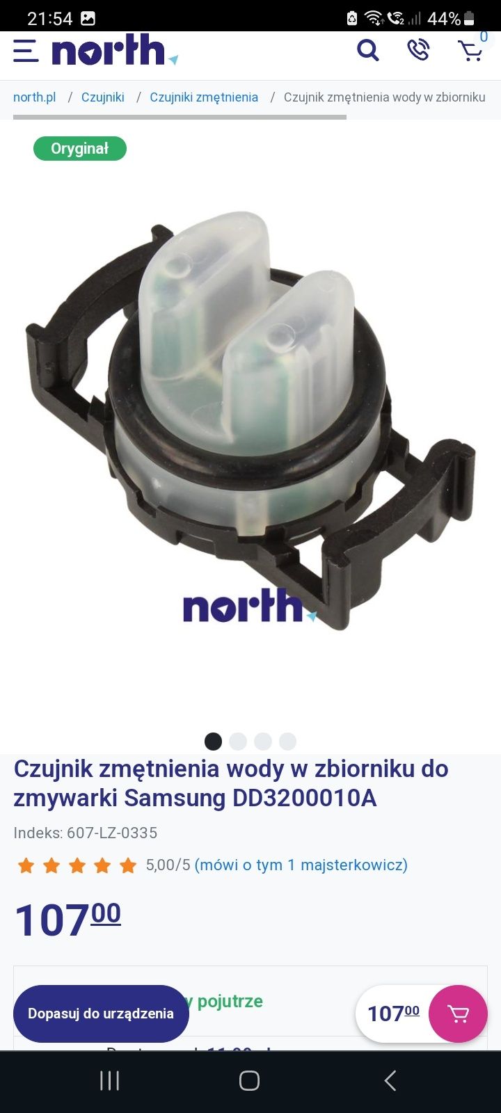 Czujnik zmetnienia wody w zbiorniku zmywarka Samsung DW60R7070BB