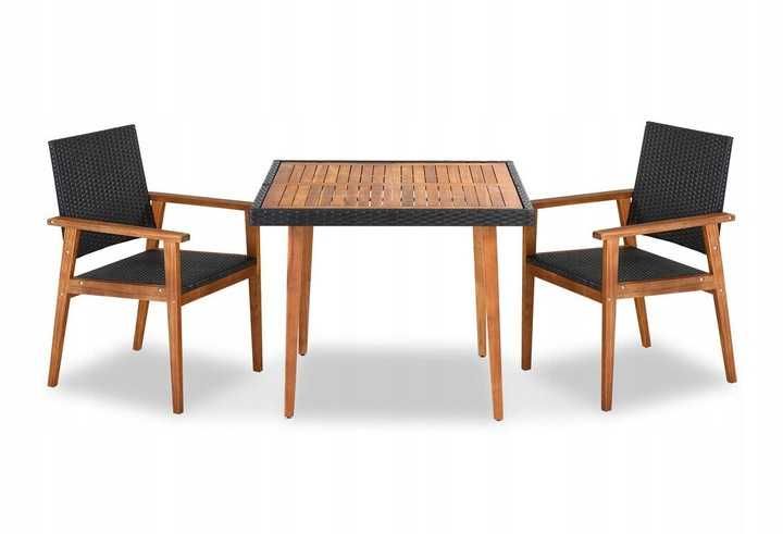 Stół + Krzesła rattan drewno Nowoczesne meble ogrodowe 3 el.