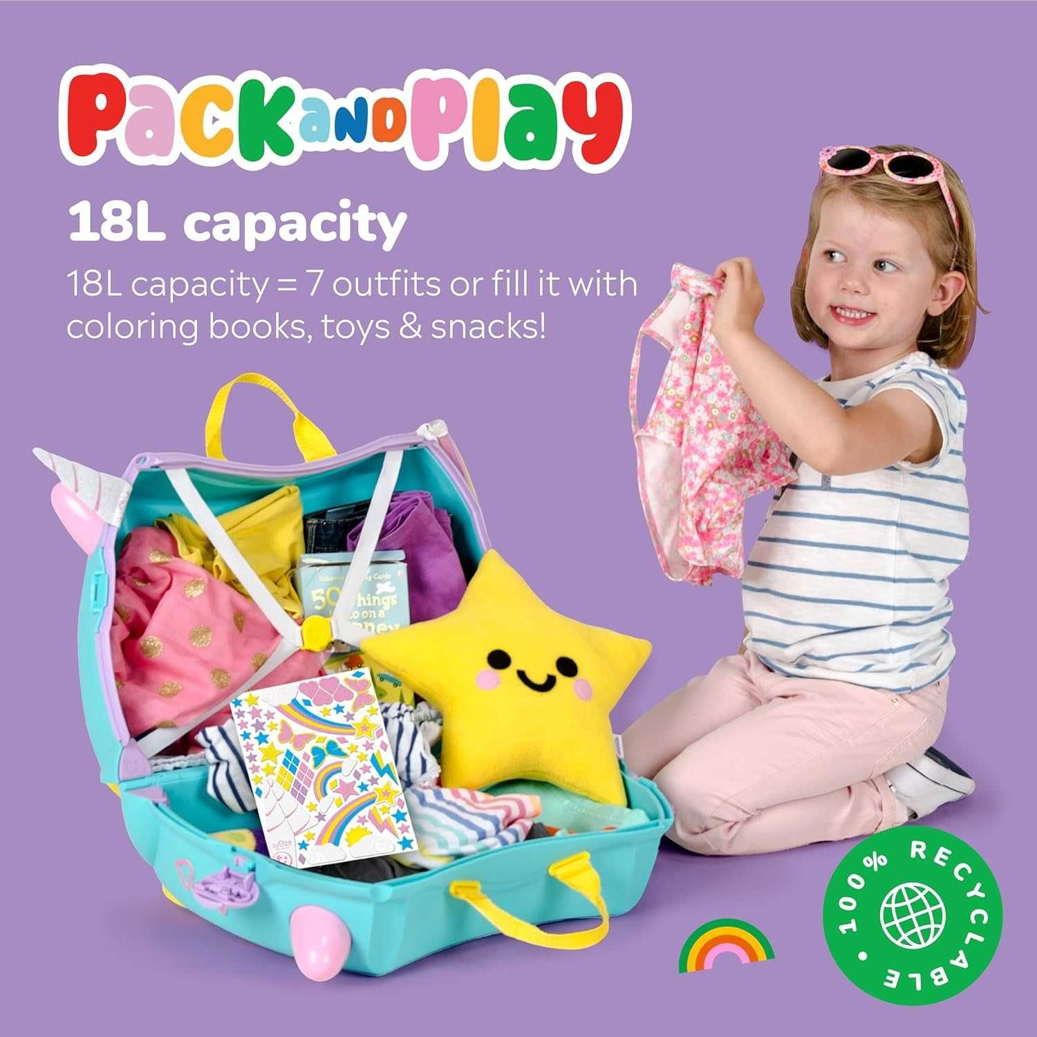 TRUNKI jeżdżąca walizka dla dziecka, kabinowa, Jednorożec, 18 L