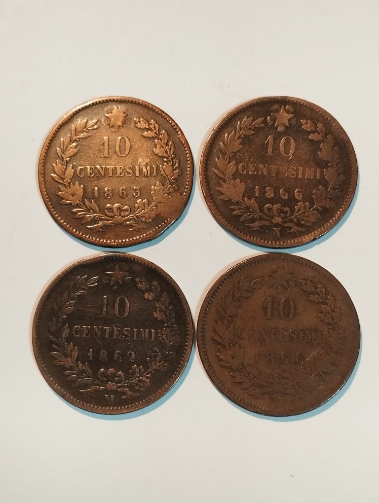Moedas 10 Centesimi 1862, 1863 e 1866 Itália