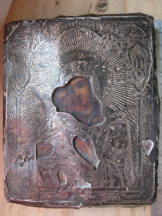 Икона Богородица Владимирская, серебряный оклад. 13.5х11см