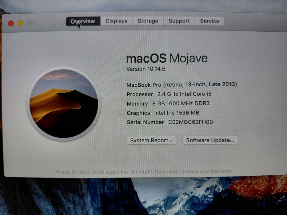 MacBook Pro Late 2013 Mojave retina 13 дюймів