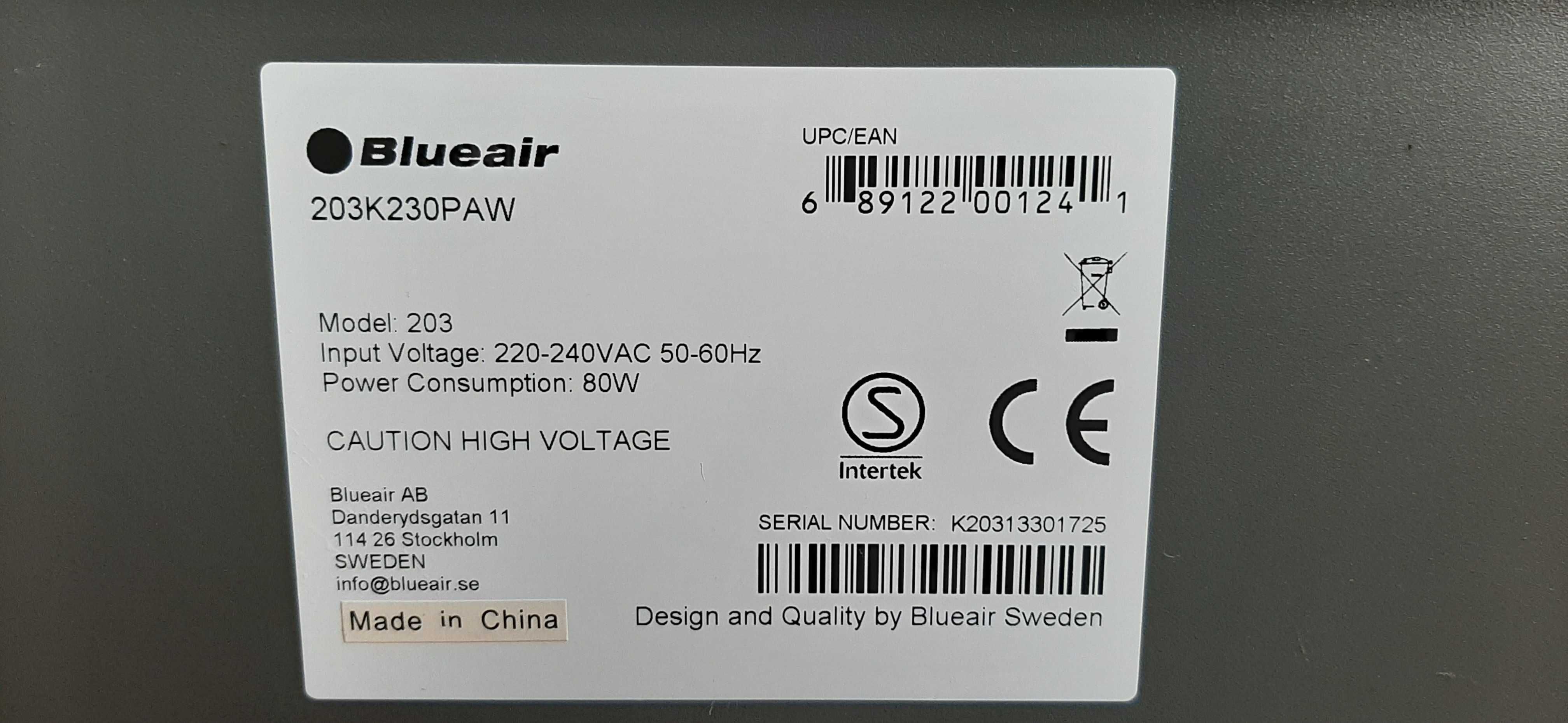 Oczyszczacz powietrza BlueAir 203 k 230 PAW