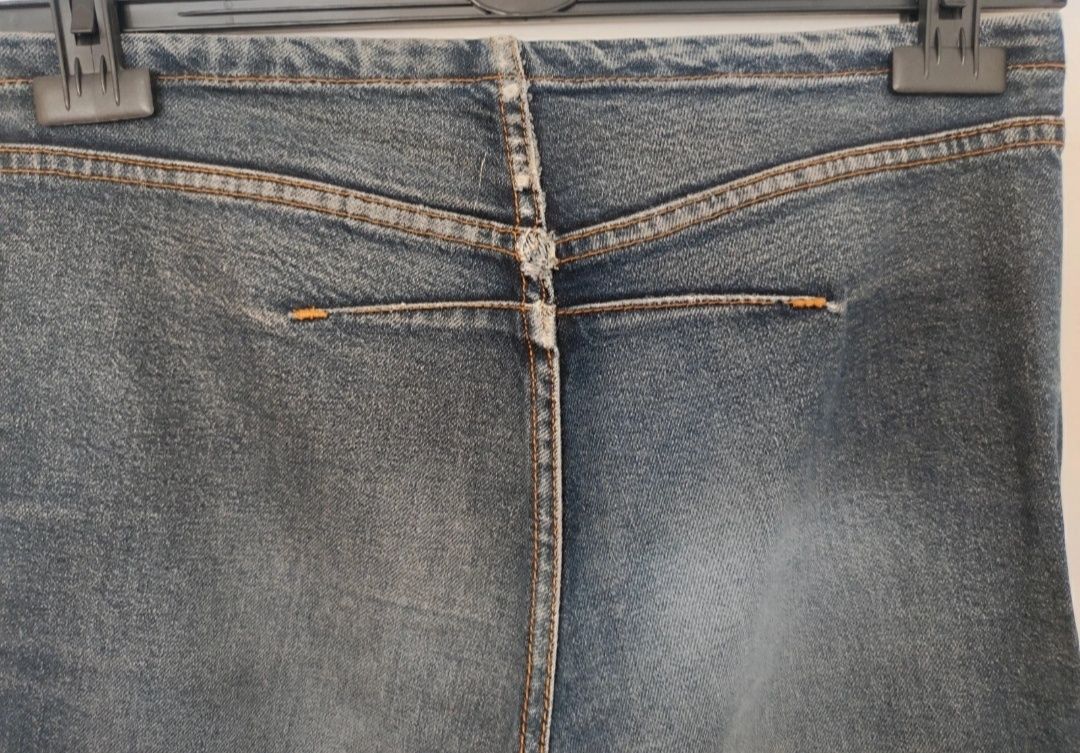 Spodnie jeansy dzwony szerokie jak szwedy granatowe przecierane hit