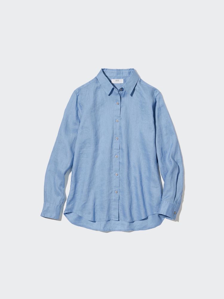 Нові‼️Uniqlo льон 100% жіноча базова сорочка на літо