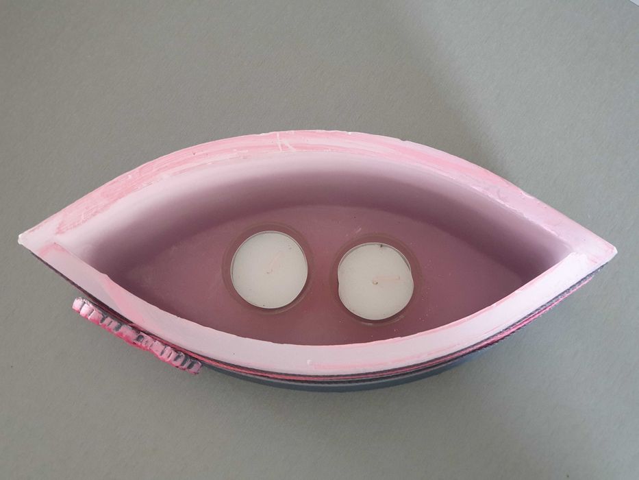 Podłużny świecznik na 2 tealighty różowo-wrzosowy stan bdb 26,5 cm