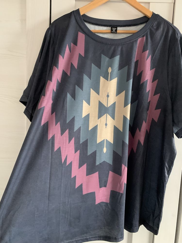 Modna bluzka damska t-shirt szary wzór geometryczny rozmiar 50 nowa