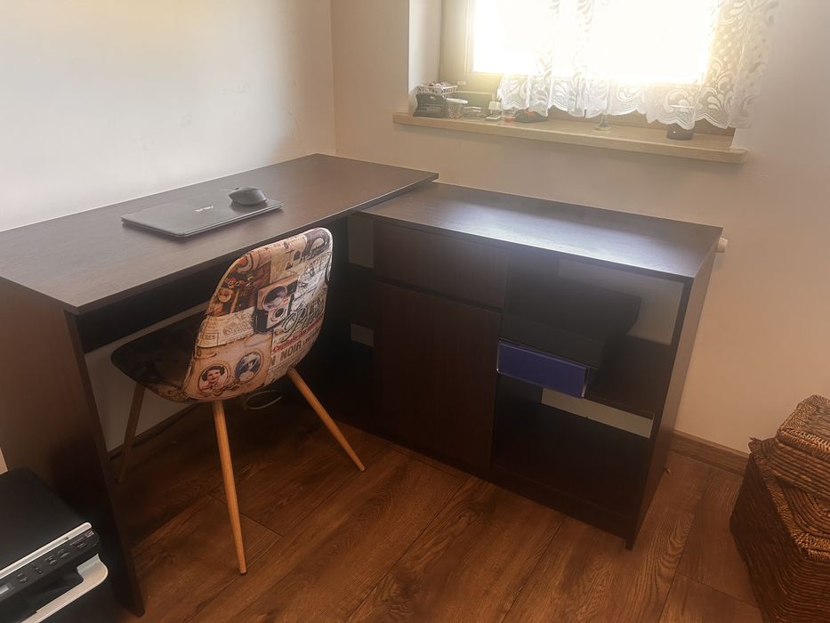 Biurko z szufladą i szafką ciemny braz
