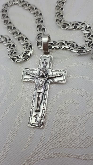 Серебряная цепочка и крестик Ланцюжок срібний чоловічий з хрестиком 92