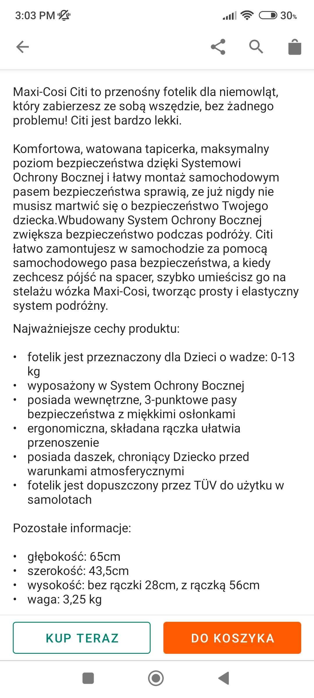 Fotelik Maxi- Cosi Citi 0-13 + prezent